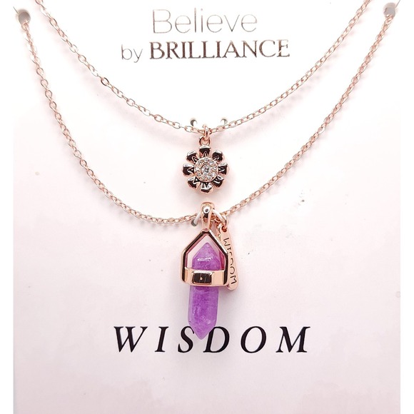 Brilliance Fine Jewelry Jewelry - Believe by Brilliance Rose Gold Amethyst Charm Necklace Set